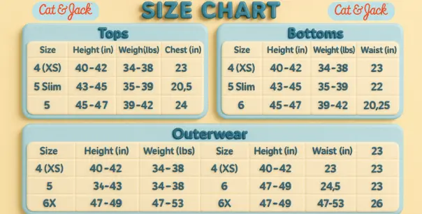 cat and jack size chart